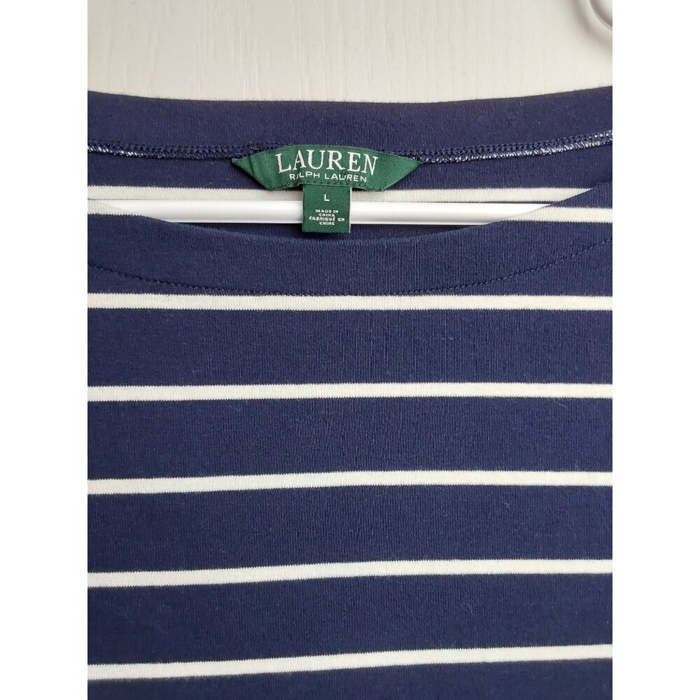 Lauren Ralph Lauren, classic navy and white striped T-shirt, size Large - Picture 3 of 4
